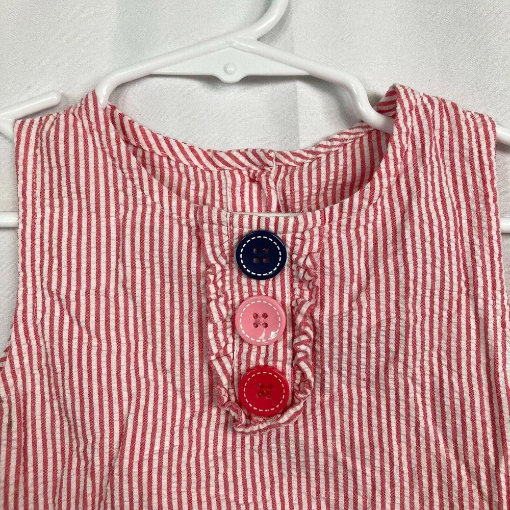 Gymboree Toddler Top Girls Sz 2T Red White‎ Cotton Seersucker Button Ruffle Tank